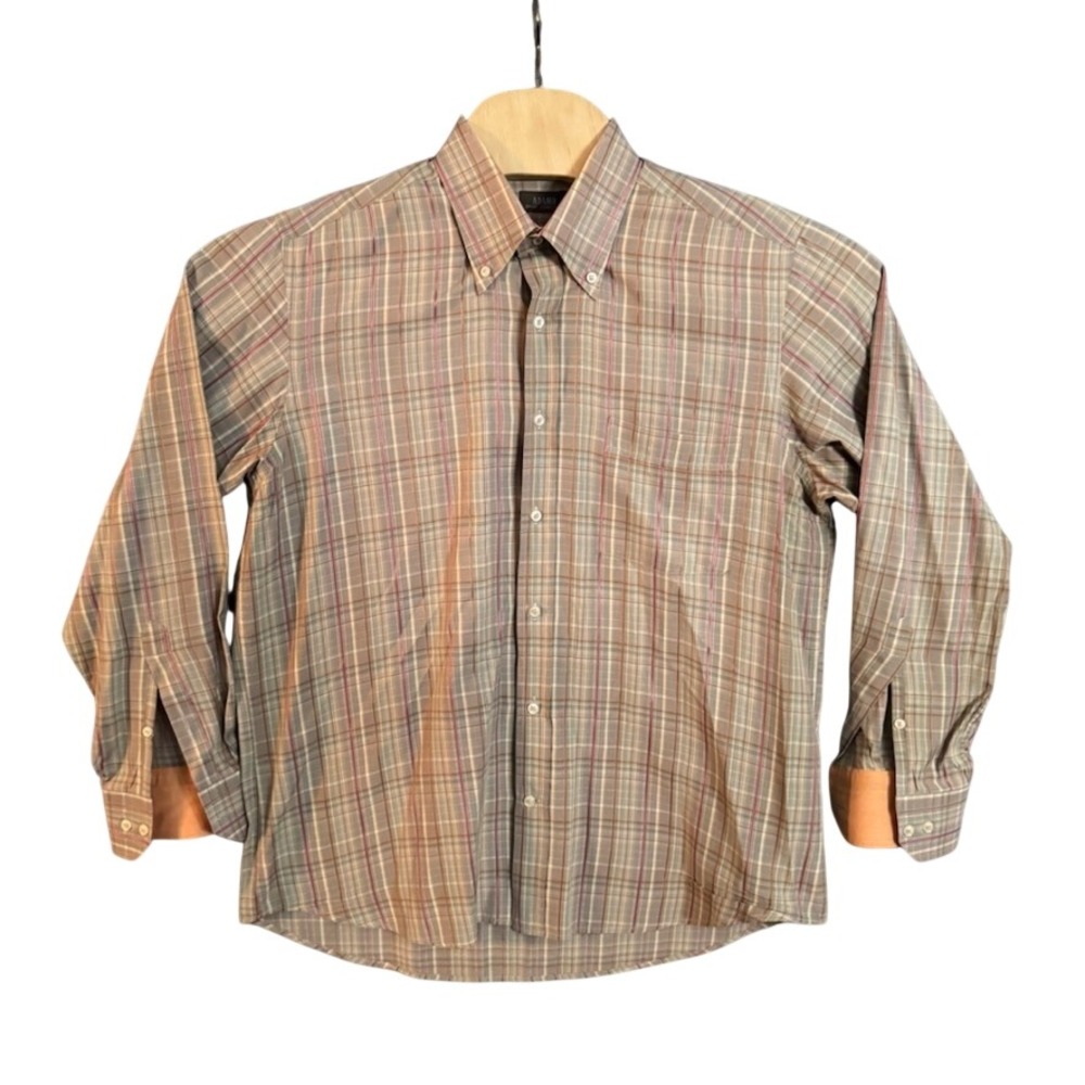 Adamo Sport Camiceria Mens Plaid Button Down Shirt Long Sleeve Brown Orange L